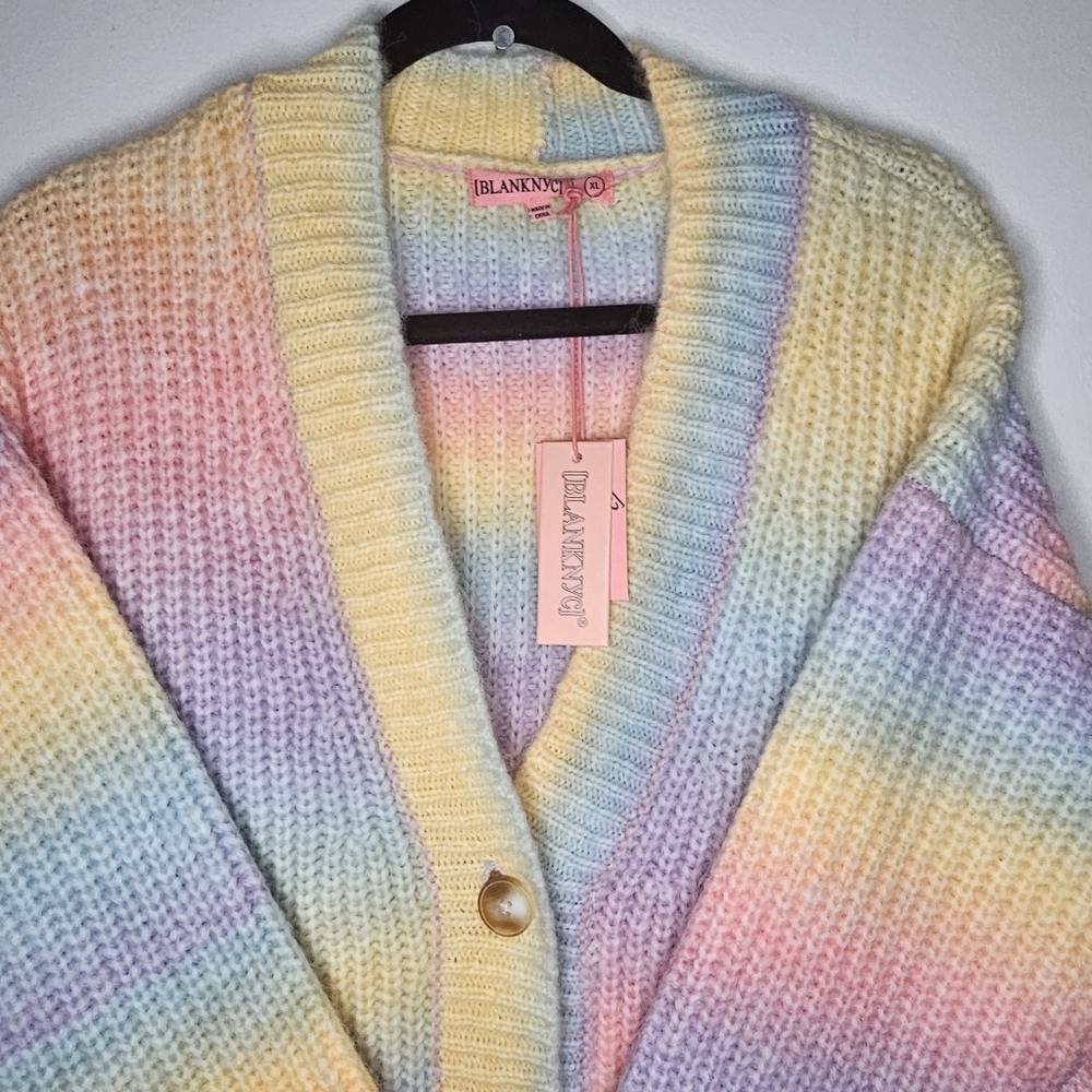 NWT Blank NYC Oversized Chunky Knit Pastel Rainbow Cardigan Sweater Size XL - Picture 5 of 9